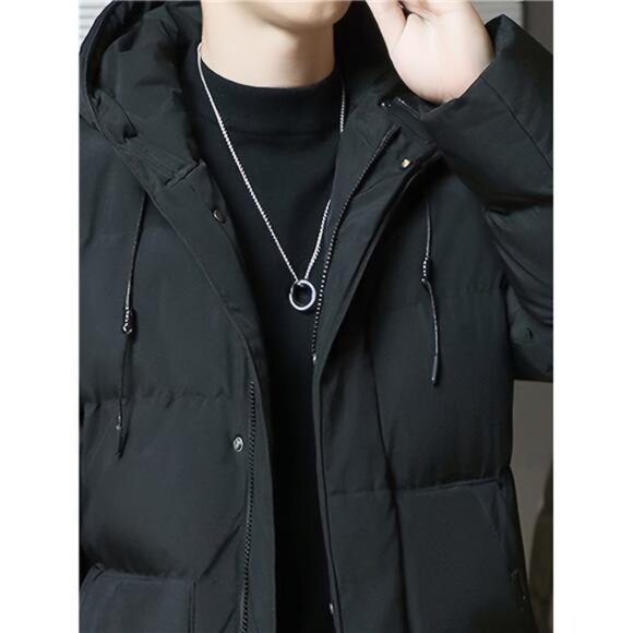 Men's Sleek Black Longline Hooded Puffer Coat - Brand New - Picture 2 of 5